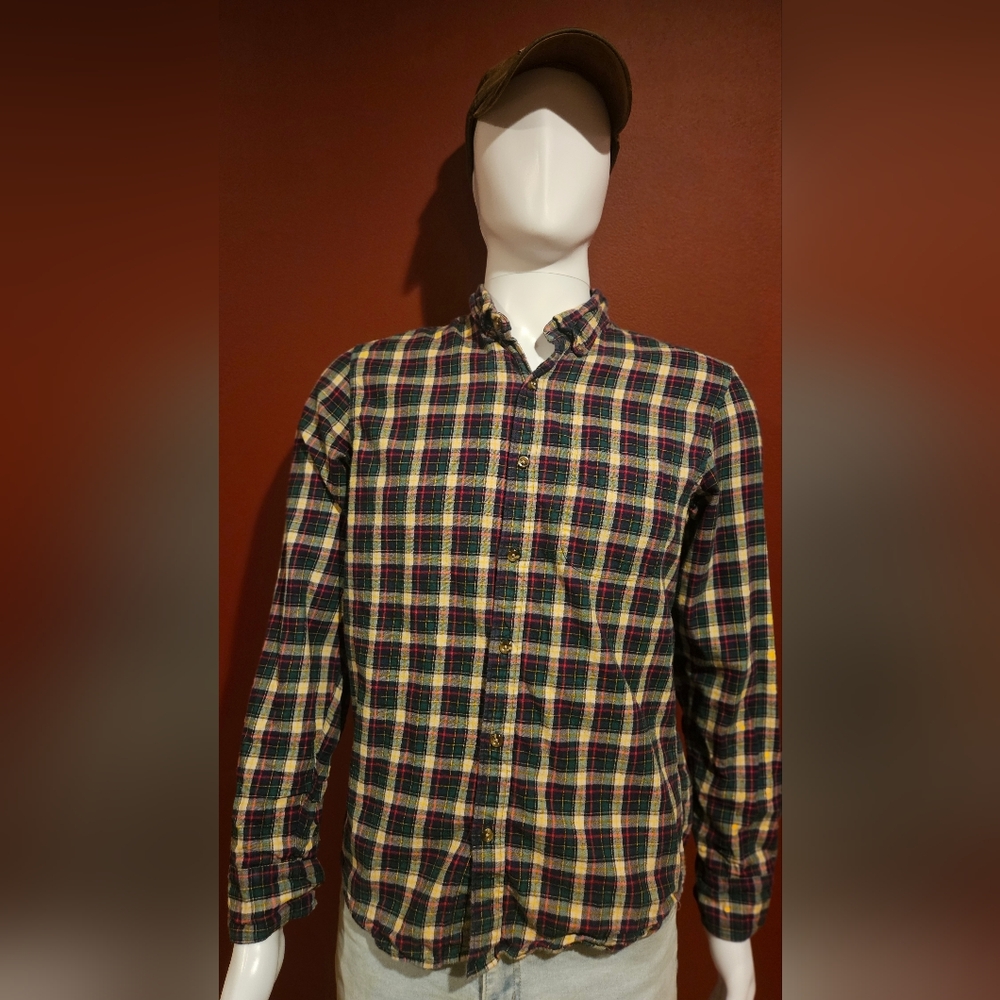 Men's J. Crew Flannel Size Medium Slim Fit - Green, Red, White And Black